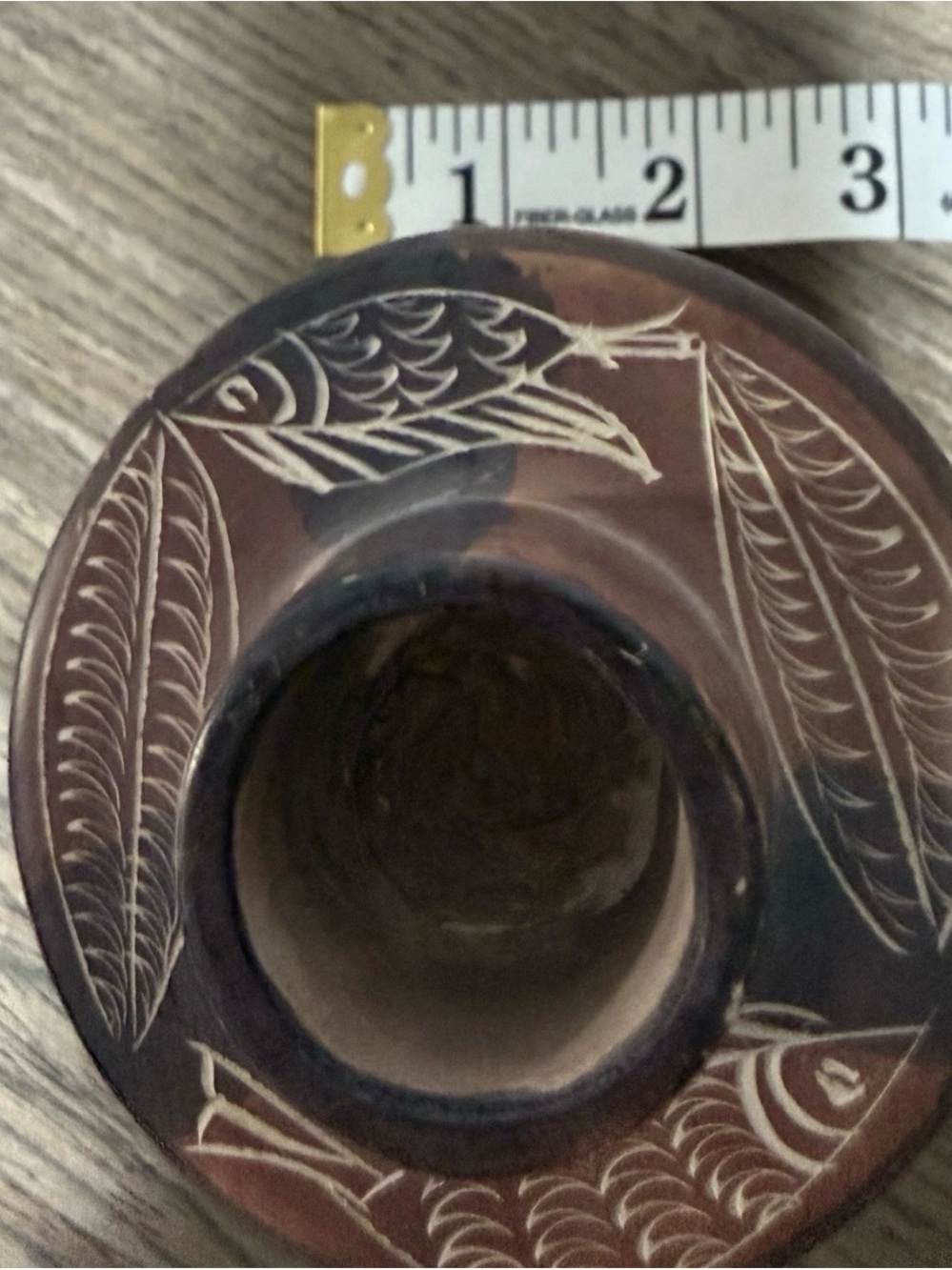 VNTG Kenyan Hand-Carved Soapstone Twisted Stem Candlestick Etched Fish and Leaf - Picture 3 of 4